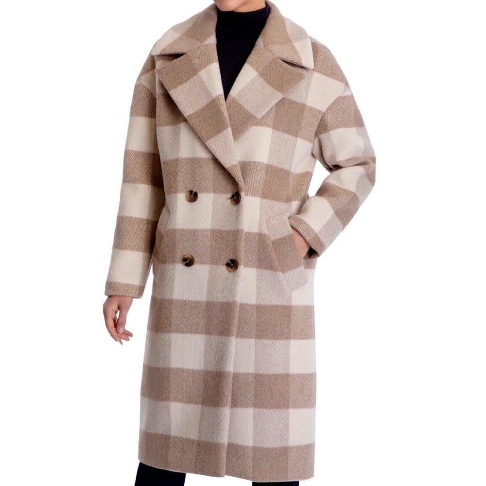 Michael Kors Wool Blend Oversized Double Breasted Coat With Notched Collar